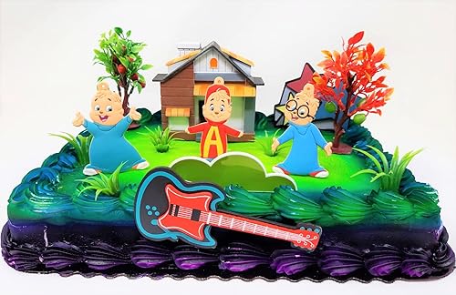 Miniatura 1 de Alvin And The Chipmunks 14pieza torta de cumpleaños Topper SetCon Alvin y Themed accesorios decorativos de SevillaFigura averages 3" Tall