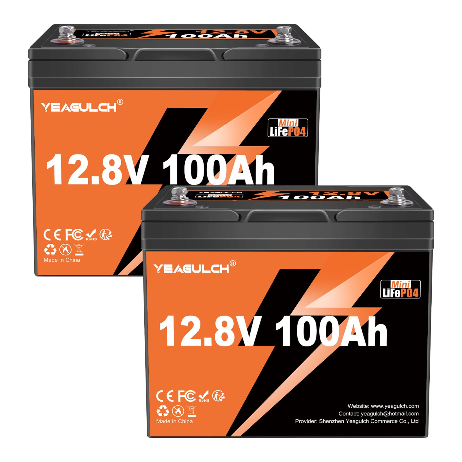 yeagulch 2-Pack 12.8V 100Ah Mini
