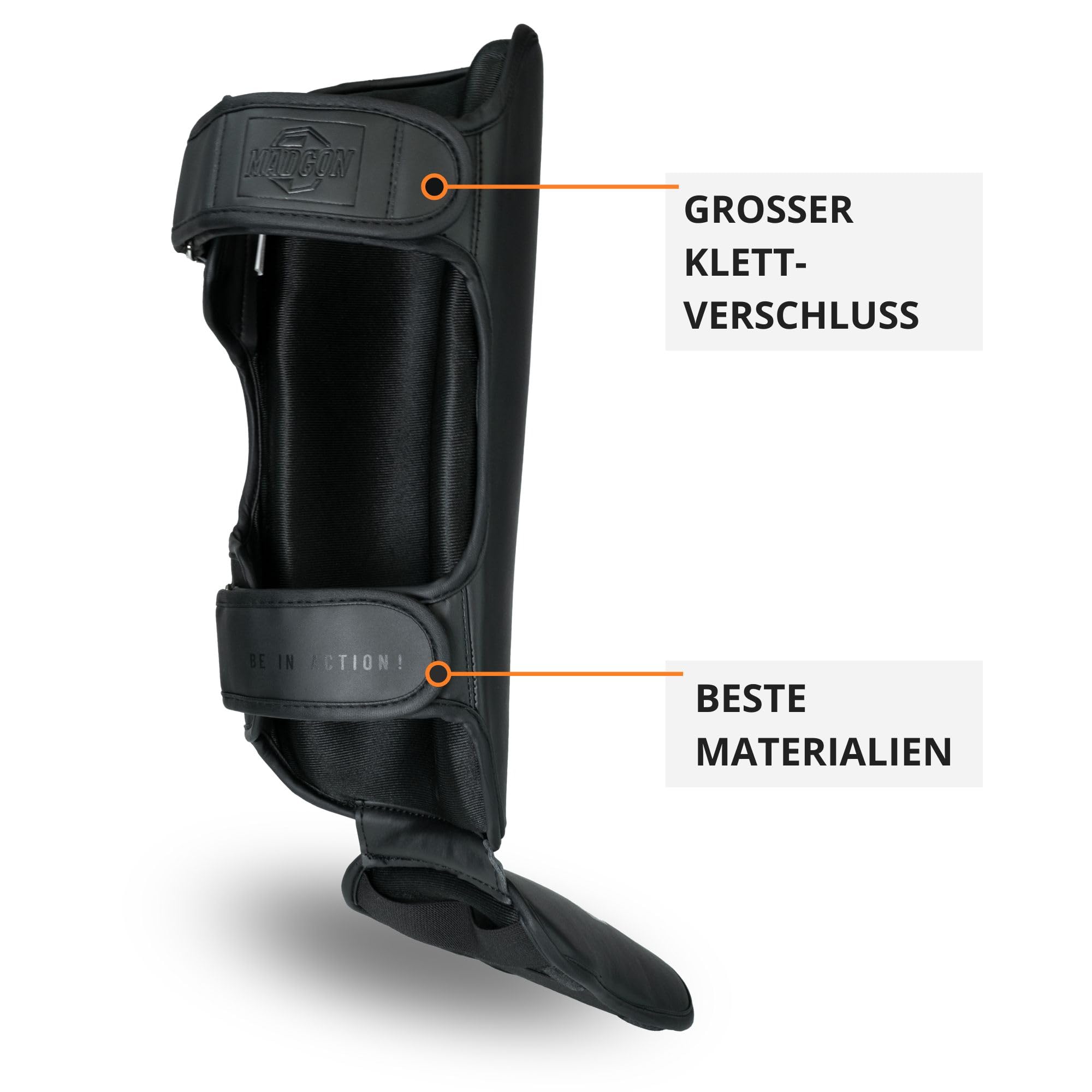 MADGON Schienbeinschoner mit perfektem Sitz und Dicker Polsterung - Schienbeinschutz für Kampfsport, MMA, Kickboxen, Muay Thai