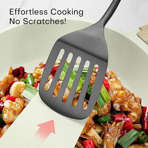 Miniatura 3 de Lazycorner Juego de utensilios de cocina de 9 piezas de acero inoxidable 304 con acabado espejo pulido, cucharas para cocinar, cuchara ranurada,