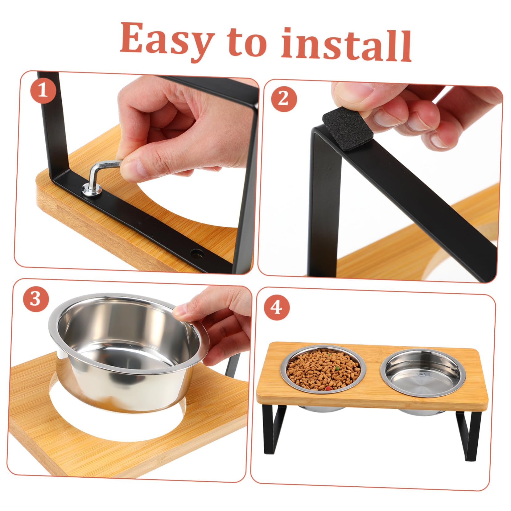 Ciotola per Gatti Rialzata con Doppie Vasche in Acciaio Inox | Supporto in Legno, Uso Indoor, Altezza Ergonomica, Adatta a Gatto e Cane Piccolo
