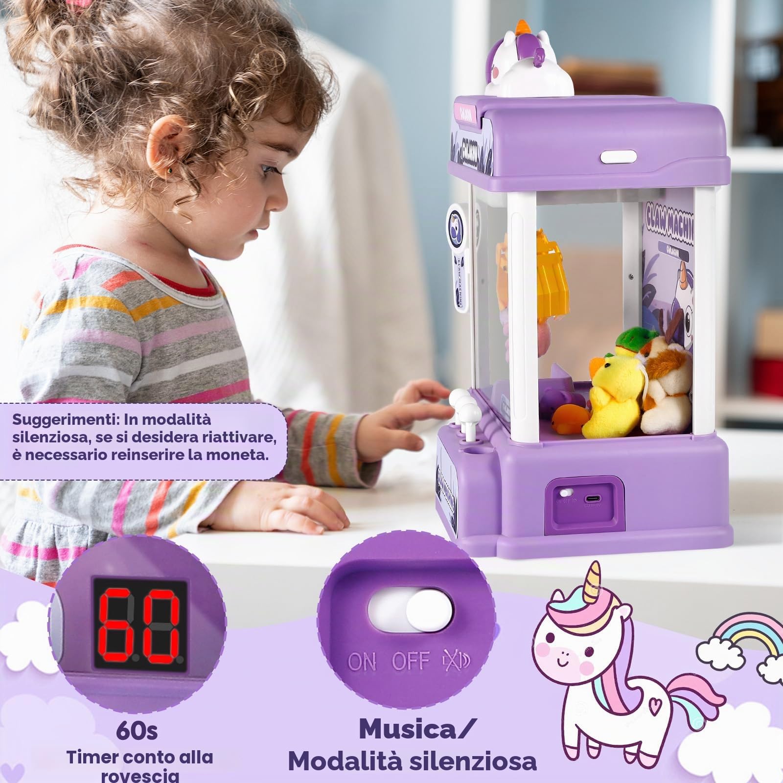 CWLAKON Candy Grabber, Macchina con Artiglio per Bambini, Macchina Artiglio Arcade con Musica, Giochi Arcade con Mini Giocattoli, Regalo di Natale e di Compleanno