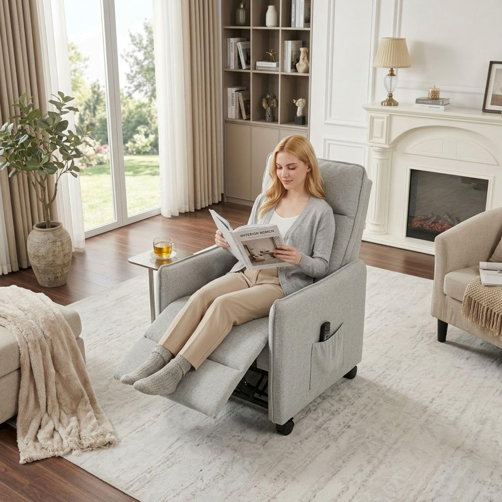 Relaxsessel mit Verstellbarer Rückenlehne, Ruhesessel mit Liegefunktion Stilvoll Fernsehsessel, Lounge Sessel Stuhl Wohnzimmer Ergonomisch Armlehnstuhl Einzelsofa Grau, Relaxsofa Liegesofa