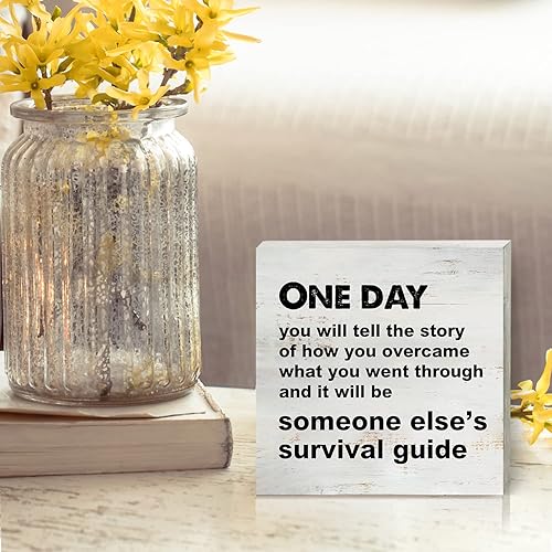 Miniatura 5 de Cartel de madera con texto en inglés One Day You Will Tell the Story, decoración de escritorio de 5 x 5 pulgadas, letrero inspirador de madera