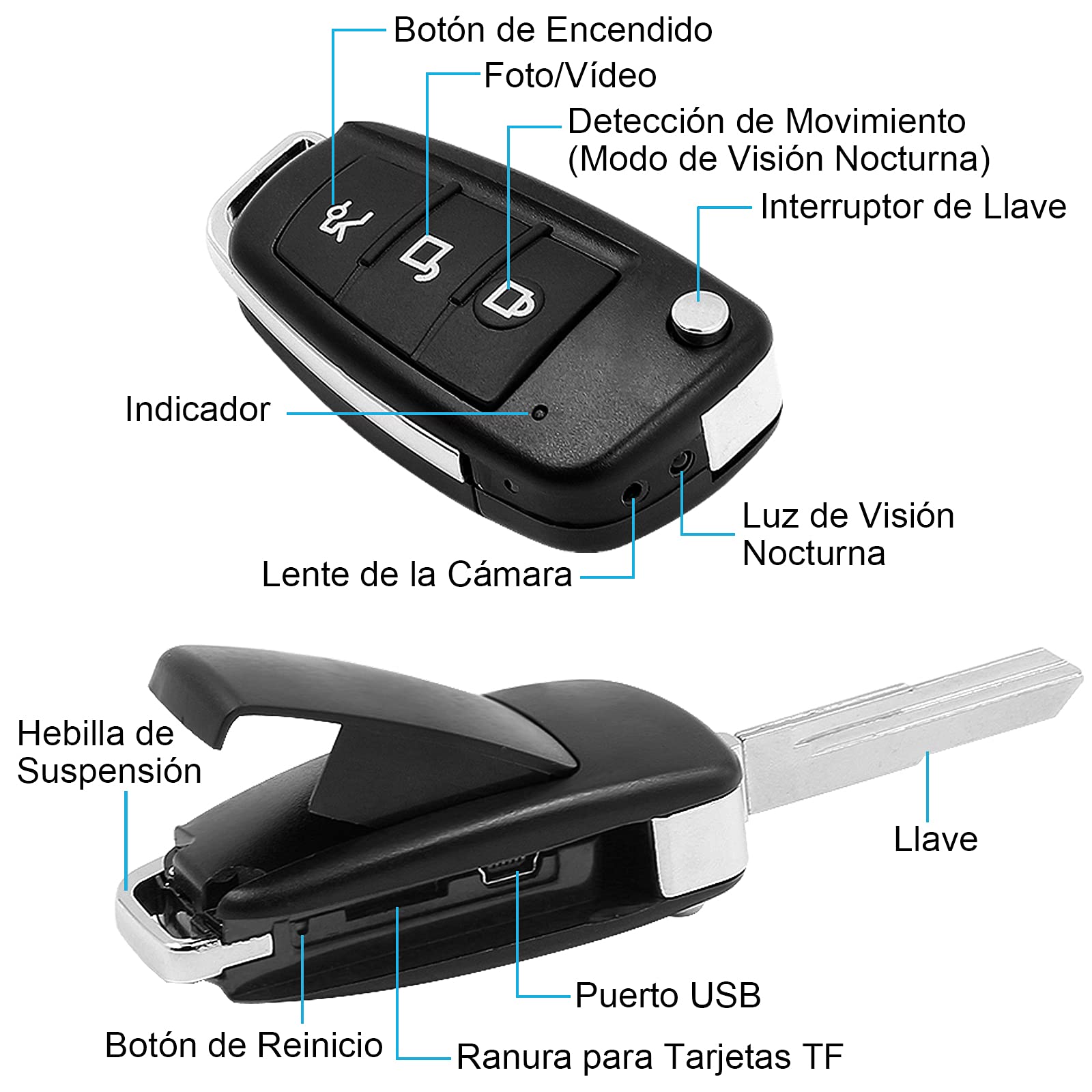 Mini Cámara Espía, Camara Oculta Llave de Coche, Camaras Espias Camufladas Llavero 1080P HD, Cámara de Seguridad Visión Nocturna Detección de Movimiento