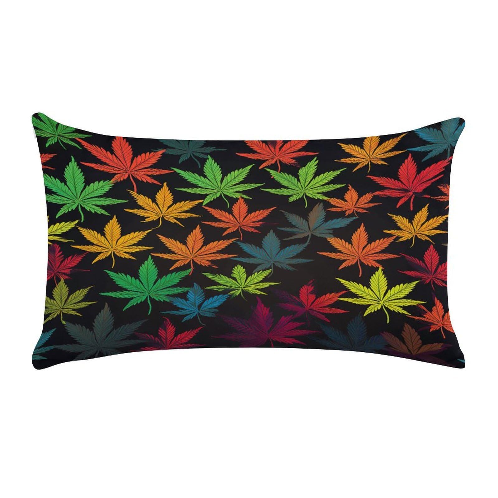 VstaDank Colorful Cannabis Leaves Throw Pillow Cover Rectangular Lumbar Throw Pillow Case Soft Farmhouse Accent Decorative Cushion Cases Short Plush Pillowcase with Zipper 12 X 20 Inch
