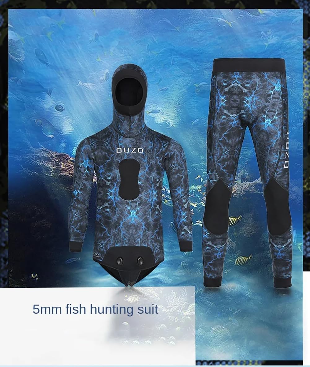 LEIDIMUS Muta da Pesca Subacquea in Neoprene 5MM con Cappuccio, 2 Pezzi A Maniche Lunghe, Tuta Mimetica per Apnea in Acqua Fredda