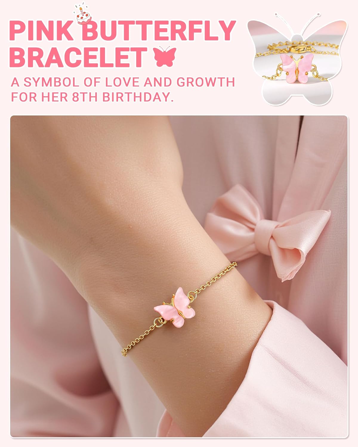 UNGENT THEM Happy 8th 9th 10th Birthday Gifts, You Make The World A More Beautiful Place Pink Butterfly Bracelet Bday Presents - Image 2