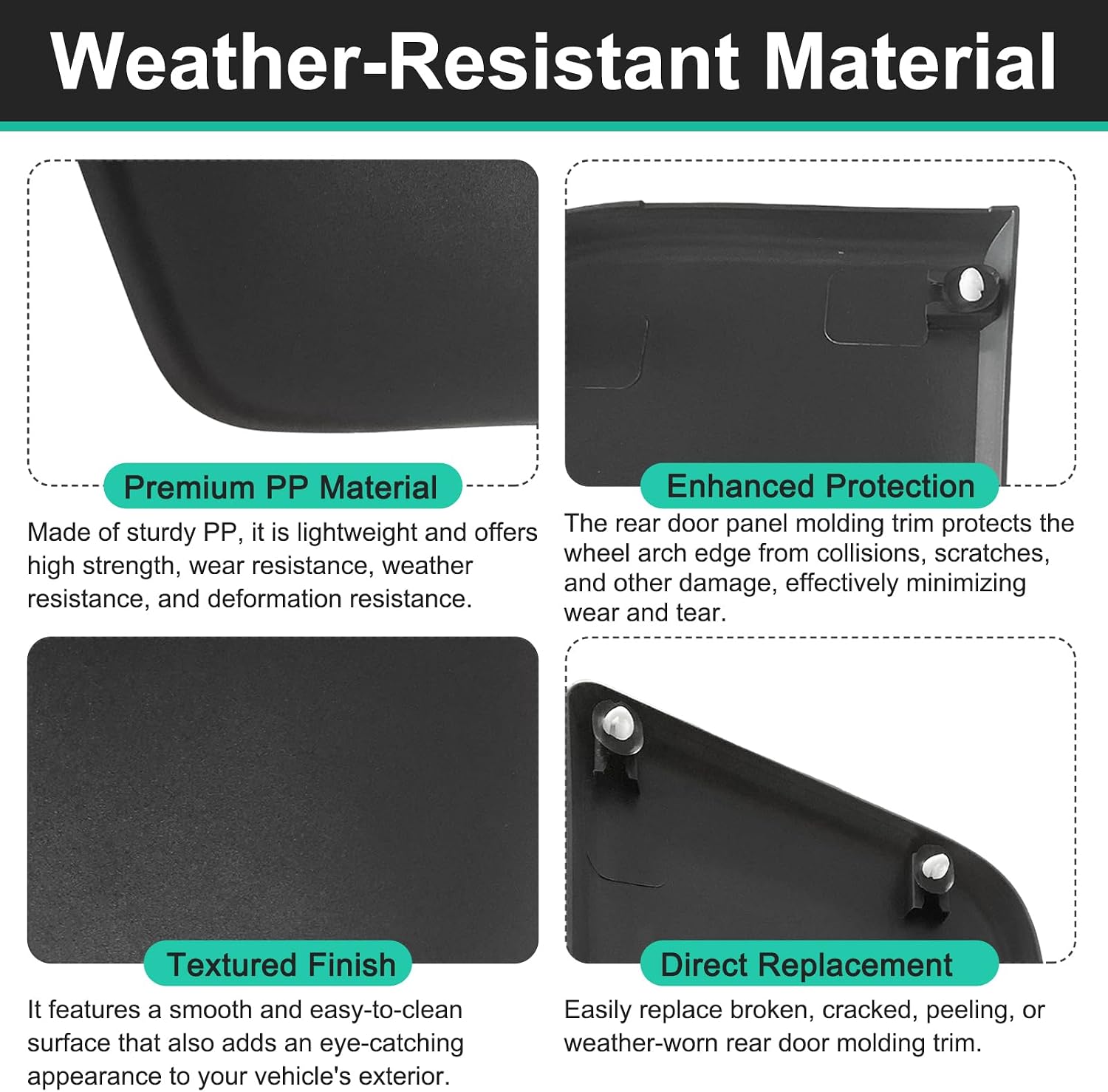 Rear Side Body Protective Door Trim Molding Quarter Panel with Clips for Ram Promaster 1500 2500 3500 2019-2024 136-inch Short Wheelbase (Right Passenger Side)
