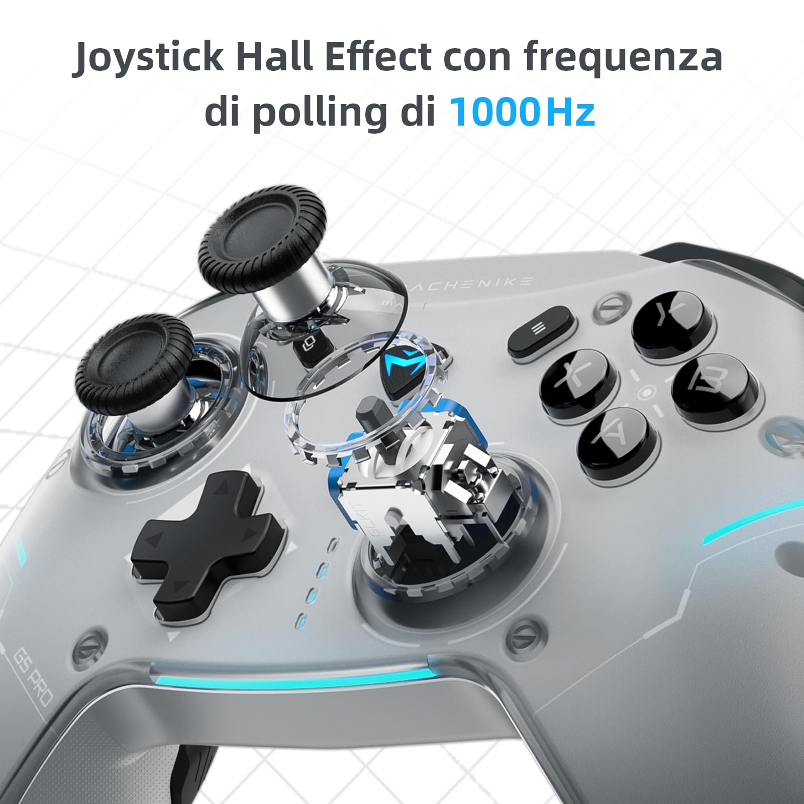 Machenike G5PROMAXSE Controller Bluetooth con Base di Ricarica, Joystick Effetto Hall, Controller Wireless per Switch/Mac/PC/iOS/Android, 2.4G/BT/USB, 1000Hz/1000mAh, Vibrazione, Bianco