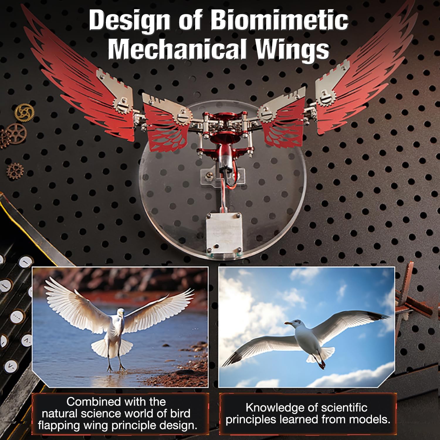 Microworld 3D Metal Puzzle for Adults, Ornithopter 3D Metal Model Kits, Mechanical Model 3D Puzzle, DIY Animal Difficult 3D Puzzles Home Decor Art Craft Gifts (Red)