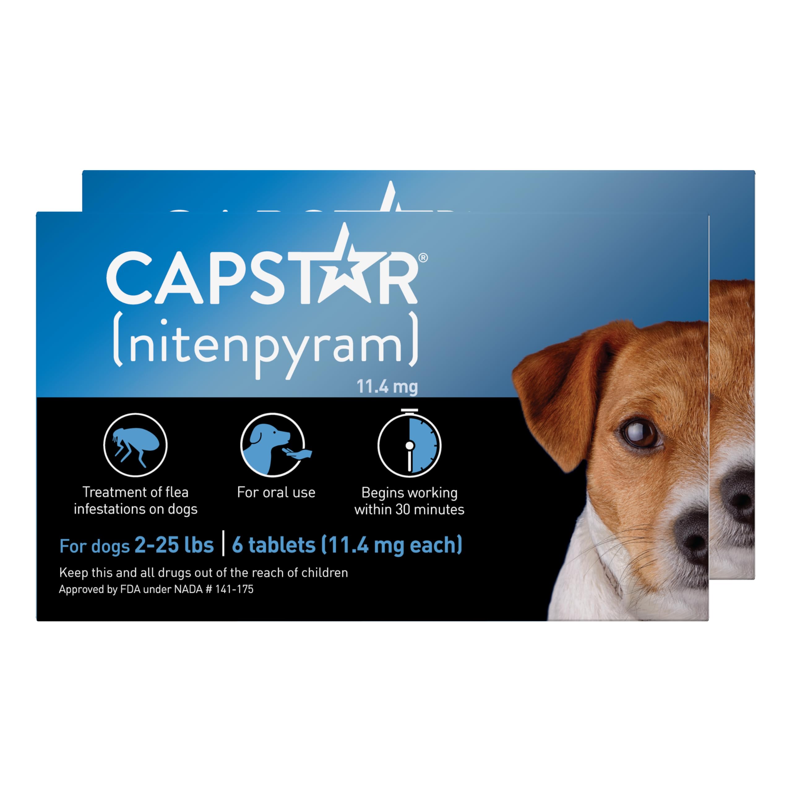 Capstar (Nitenpyram) Fast-Acting Oral Flea Treatment for Dogs 2-25 Lbs, Vet-Recommended Medication Tablets, Flea Tablets for Dogs Start Killing in 30 Minutes, 12 Doses (Includes Two 6-Count Boxes)