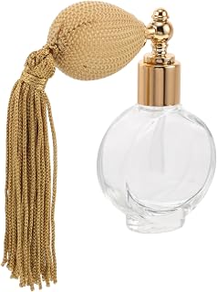 DECHOUS Refillable Vintage Perfume Atomizer Bottle with Gold Tassel Bulb Spray Elegant Round Flat Glass Container for Travel Powder Dispense Multifunctional Use and Stylish Home Accessory
