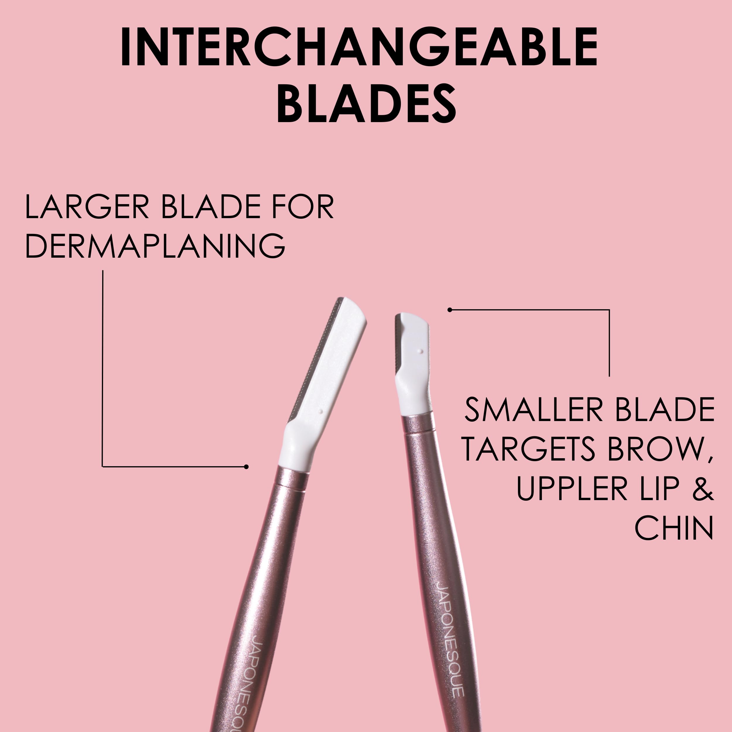 JAPONESQUE - SKINTherapy Dermaplaning Facial Razors - Two Blade Sizes with Interchangeable Handle, Eyebrow Razor, Ultra Sharp Japanese Blades, For Hair Removal, Multipurpose Exfoliating