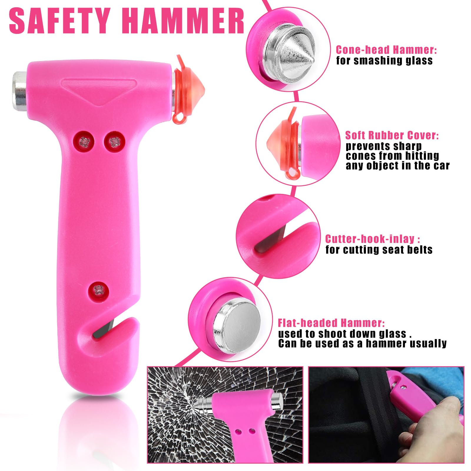Car Emergency Kit Pink Roadside Emergency Car Kit with Jumper Cables Tow Rope Safety Hammer Pink Car Accessories — view 4
