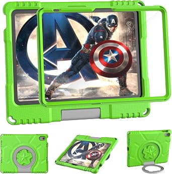 Kids Case for iPad 10th Generation 10.9-inch 2022 & iPad Air 11-inch M2 2024 & iPad Pro 11-inch M4 2024, Lightweight Shockproof Case Built-in Screen Protector with Handle Stand, Green