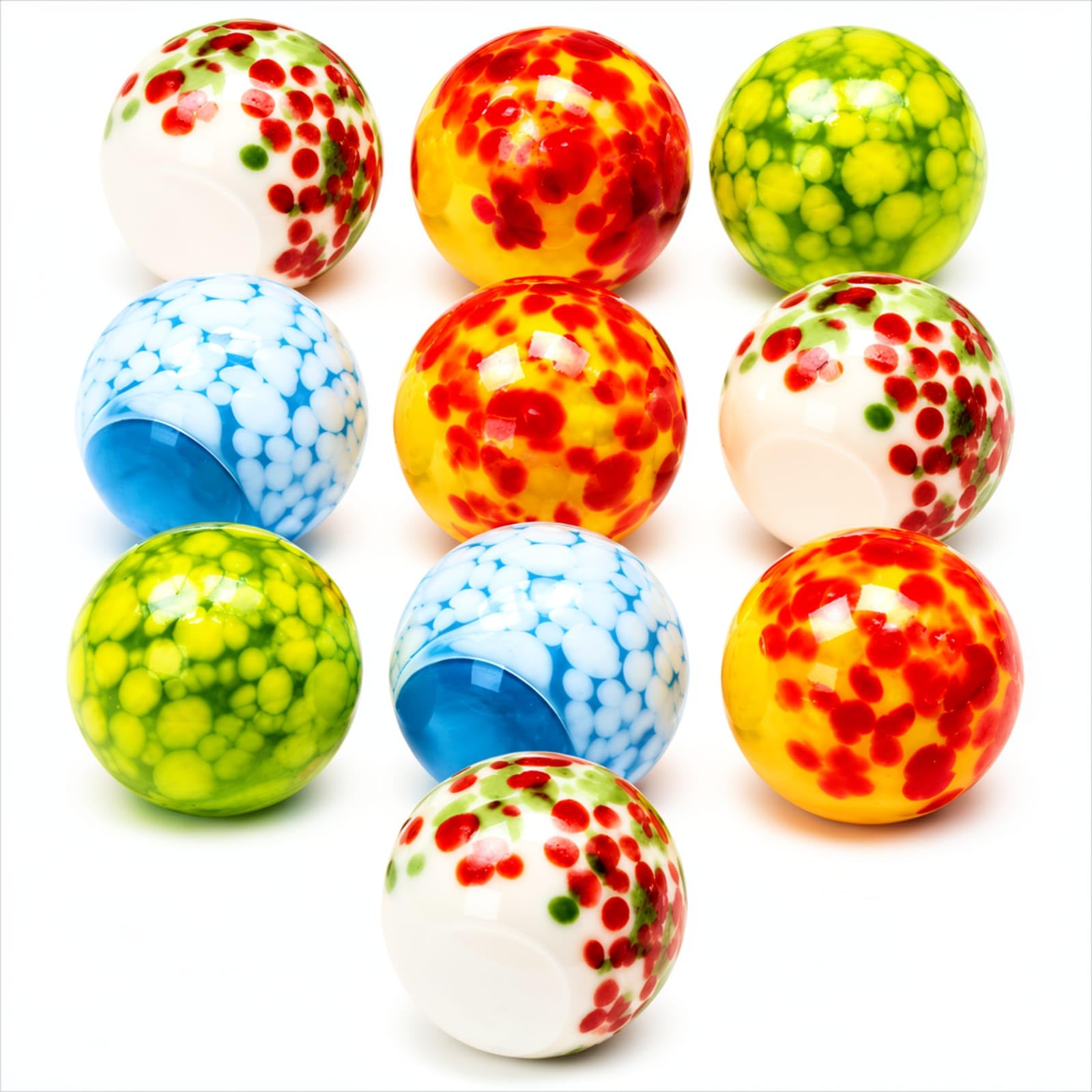 ARSUK Marmi a Pois in Vetro – 10 Biglie 25 mm Fatte a Mano, Set Colorato da Collezione per Bambini, Marble Run, Piste Biglie, Gioco Educativo, Decorazioni Casa, Giardino, Acquari, Regalo Creativo 250g