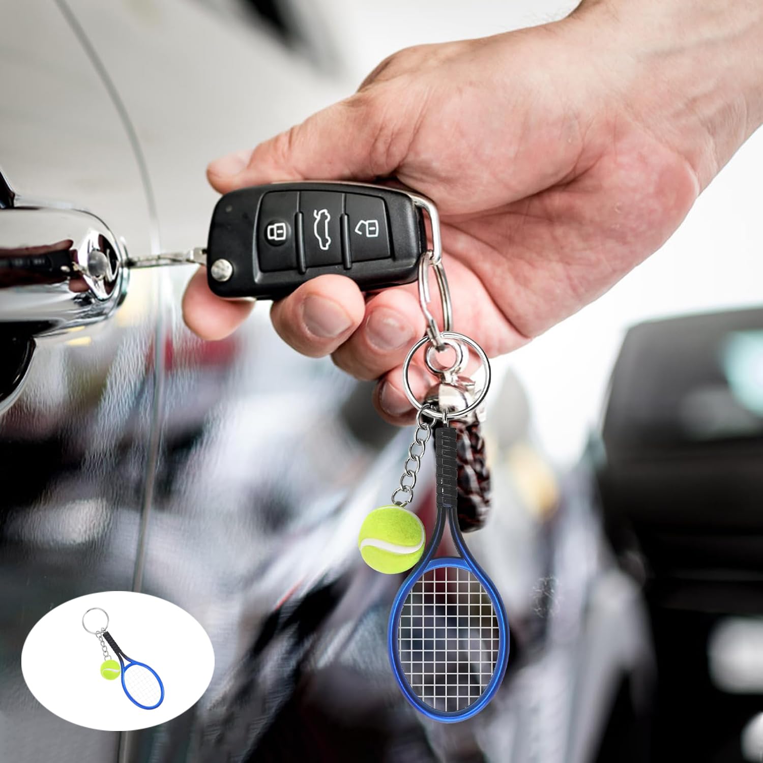 Llavero Raqueta de Tenis con Mini Pelota, Accesorio Decorativo para Coche