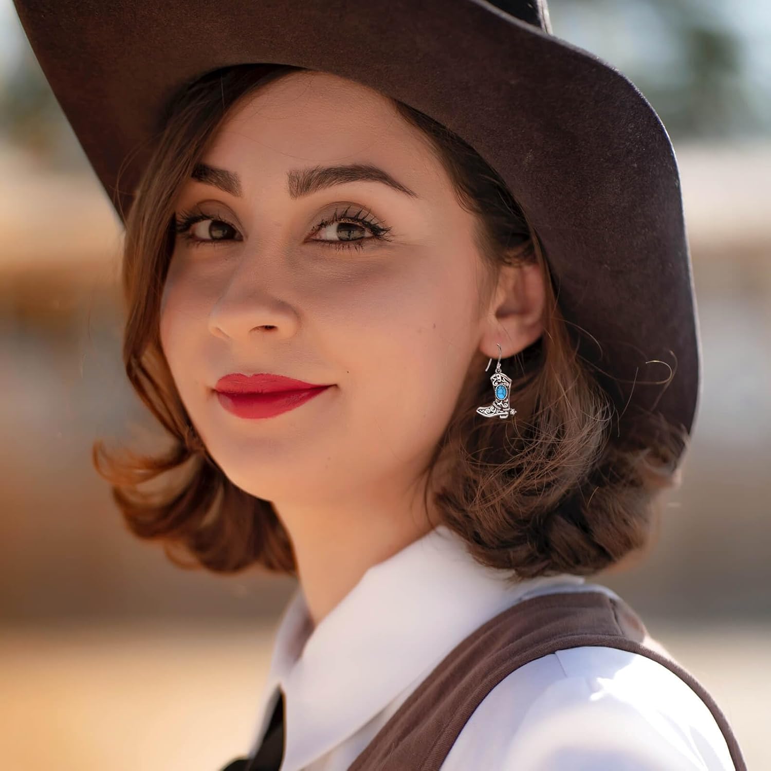 Sterling Silver Cowgirl Boot Earrings: Western Country Style Jewelry Turquoise Dangle Earring Gifts for Women Cowgirls - Image 3