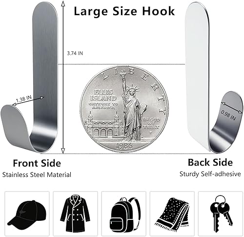 Miniatura 5 de Ganchos adhesivos para colgar resistentes, 12 ganchos de pared de metal, gran utilidad con gancho en J de 12 libras, gancho adhesivo sin daños para