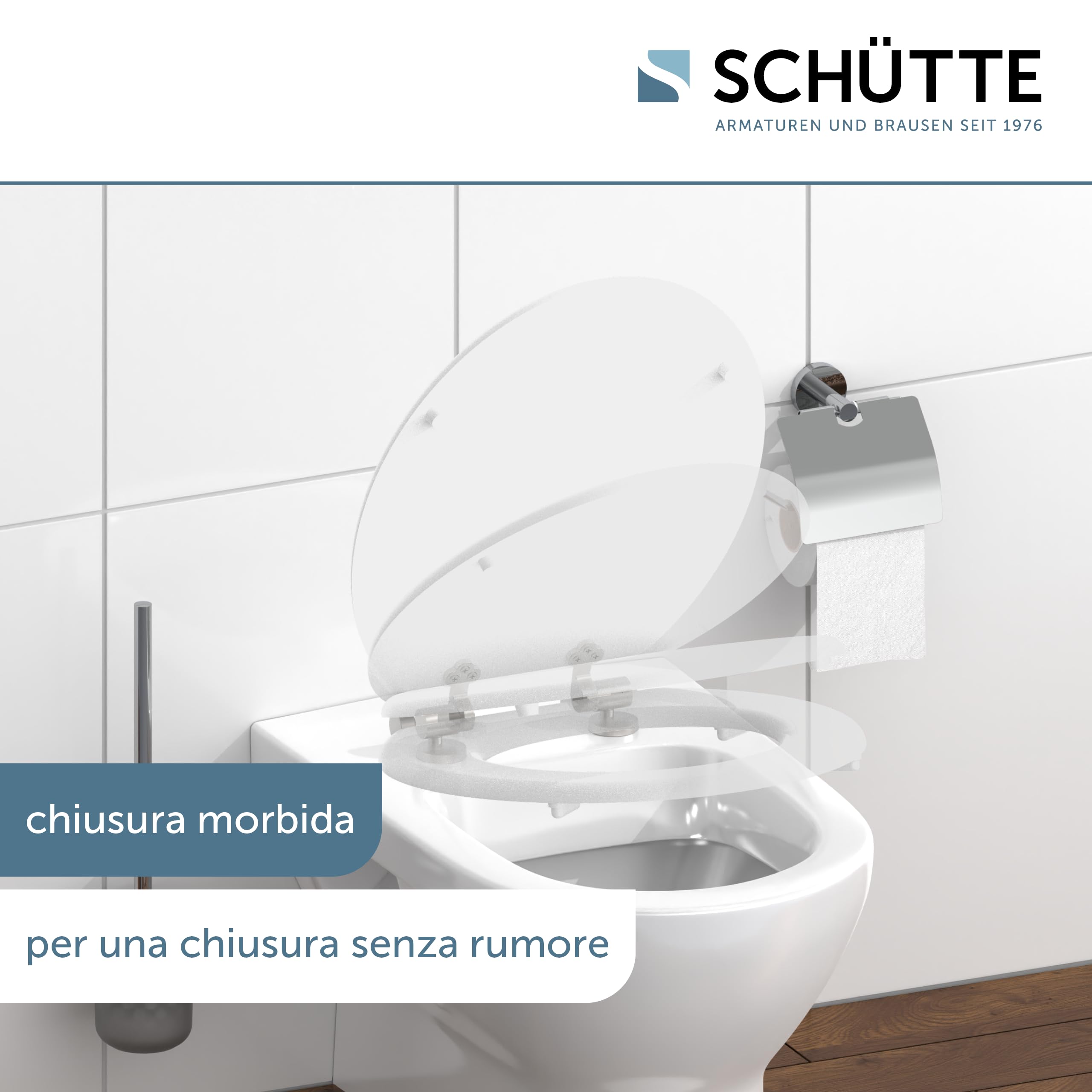 Schütte 84100-A - Coperchio con anima in legno (carico massimo del sedile del water 150 kg), con meccanismo di abbassamento, colore: bianco