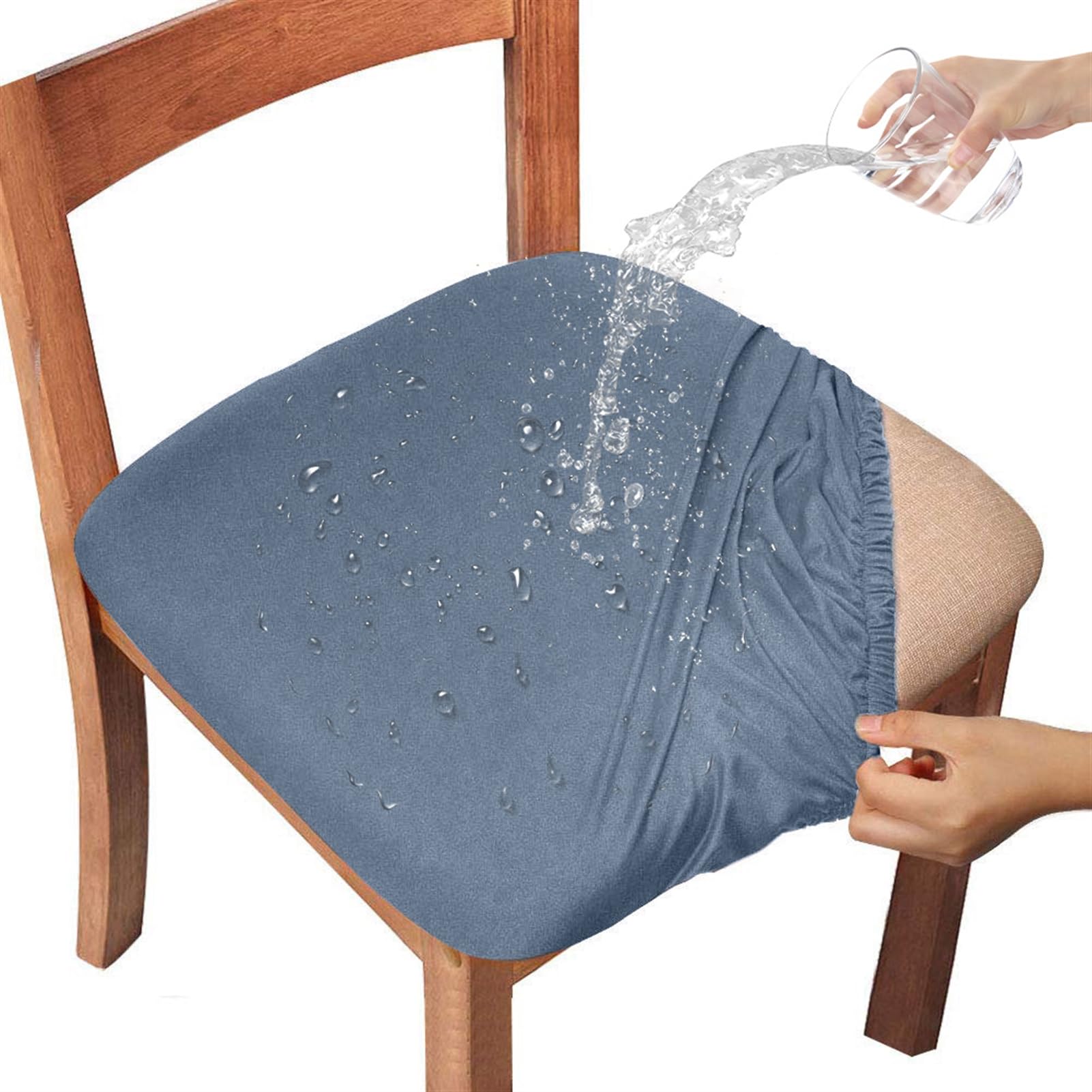 BESTORI Waterproof Chair Covers for Dining Room Stretch Seat Slipcovers Removable Washable Universal Seat Covers Blue, Set of 4