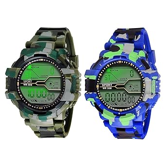 DRITON Digital Mens Watch (Multicolored Dial Multi Colored Strap) (Pack of 2)