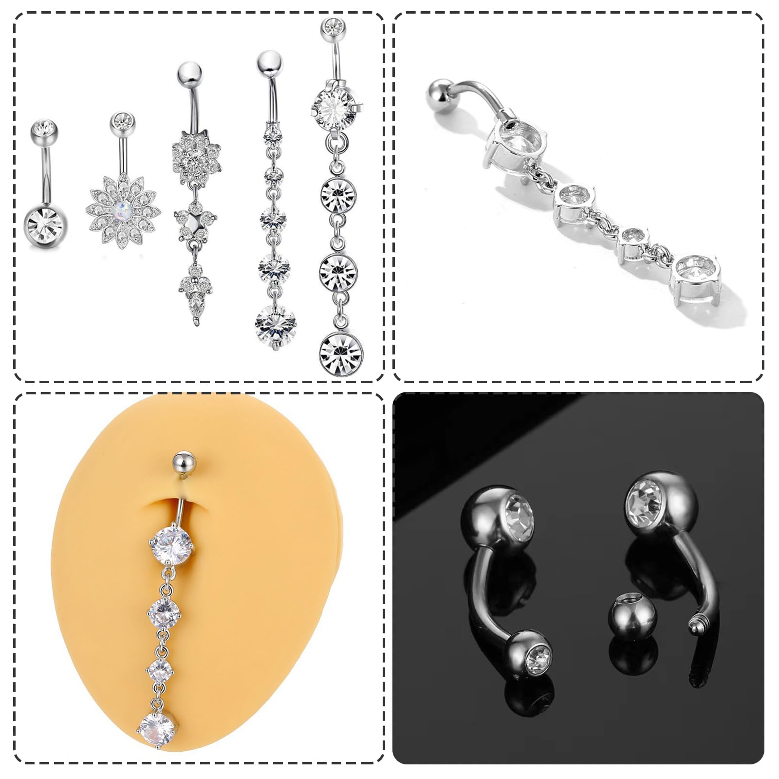 BDSHUNBF 10 Pcs Ombelico Gioielli Piercing Set, Anello Con Ombelico Pendente,Catene miste a forma di cuore, lunghezza moderata,Peri Anelli Piercing