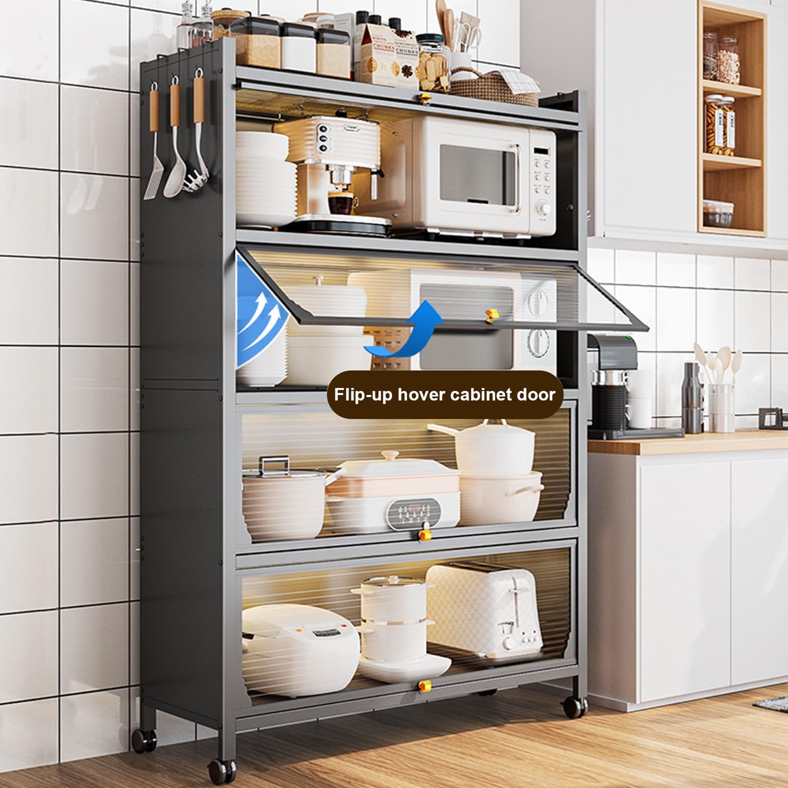 Generisch Weißer Küchenschrank – Vielseitiges Bäckerregal mit Mikrowellenregal, transparente Türen mit Klappschalter, perfekt für Zuhause, Büro, Speisekammer – 80 cm