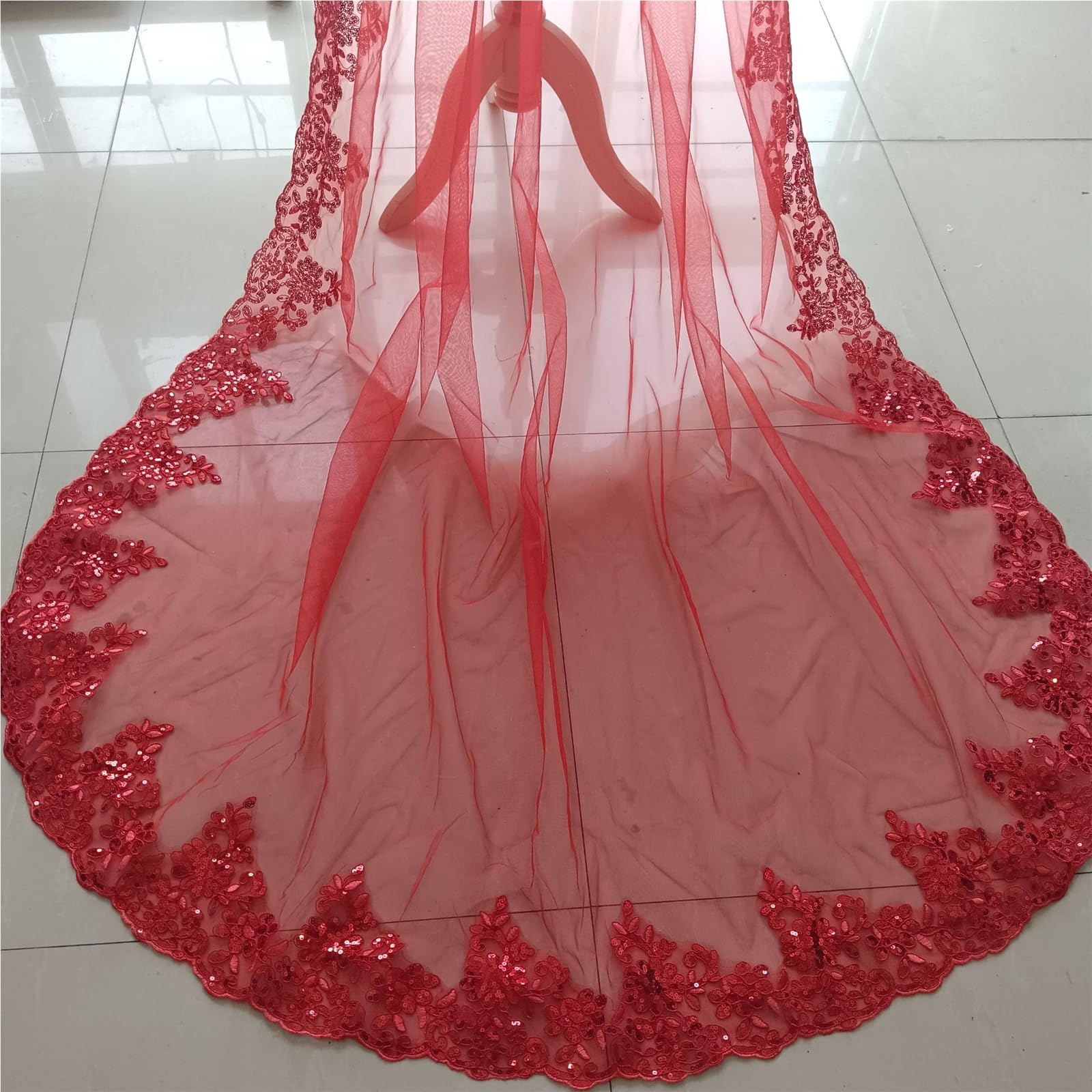 Amazon.com: Red Cathedral Wedding Veil with Sequins and, 1.5m Wide