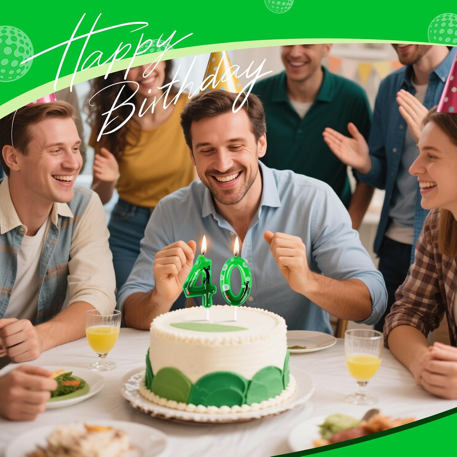 Golf Birthday Candles, Golf Birthday Party Decorations, Options for Ages 0-100 Available, Number Candles for Cake Topper (Green, Number 40)