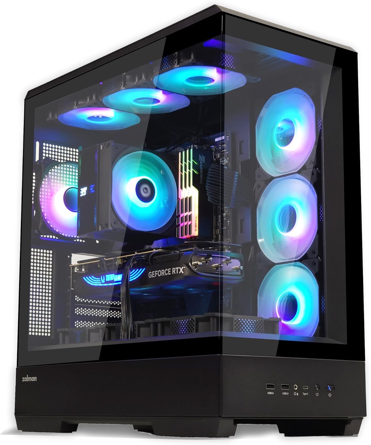Zalman P50 ATX Mid-Tower Premium PC Case - Panoramic Tempered Glass, Hinged Cable Management Doors, Back-Connect Motherboard Compatible, Barebone Computer Chassis, Black