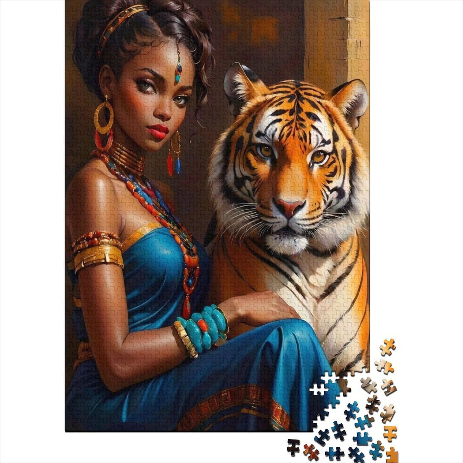 Tiger Queen Portrait 1000 Piece Jigsaw Puzzle Set for Family Sturdy Cardboard Recycled Material Home Decor Wall Art Indoor Leisure Mind Challenge Game 52x38cm/1000pcs