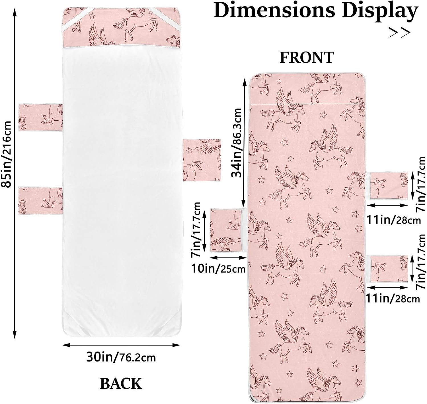 Cute Horse Lounge Chair Towel Cover with Side Pockets – 85x30in Foldable Chaise Cover for Beach, Pool, Patio, Spa