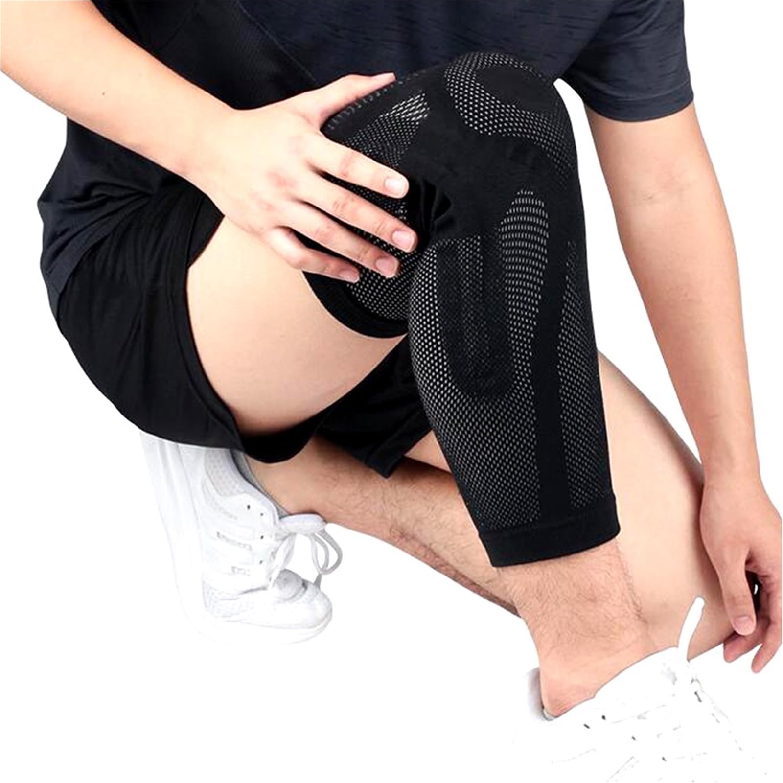 Manga de Compresión de Pierna Completa 1 uds/2 uds rodillera mangas de compresión, pierna completa con almohadillas Gel for rótula y estabilizadores laterales(Black-2Pcs,XL Thigh 40-50CM)