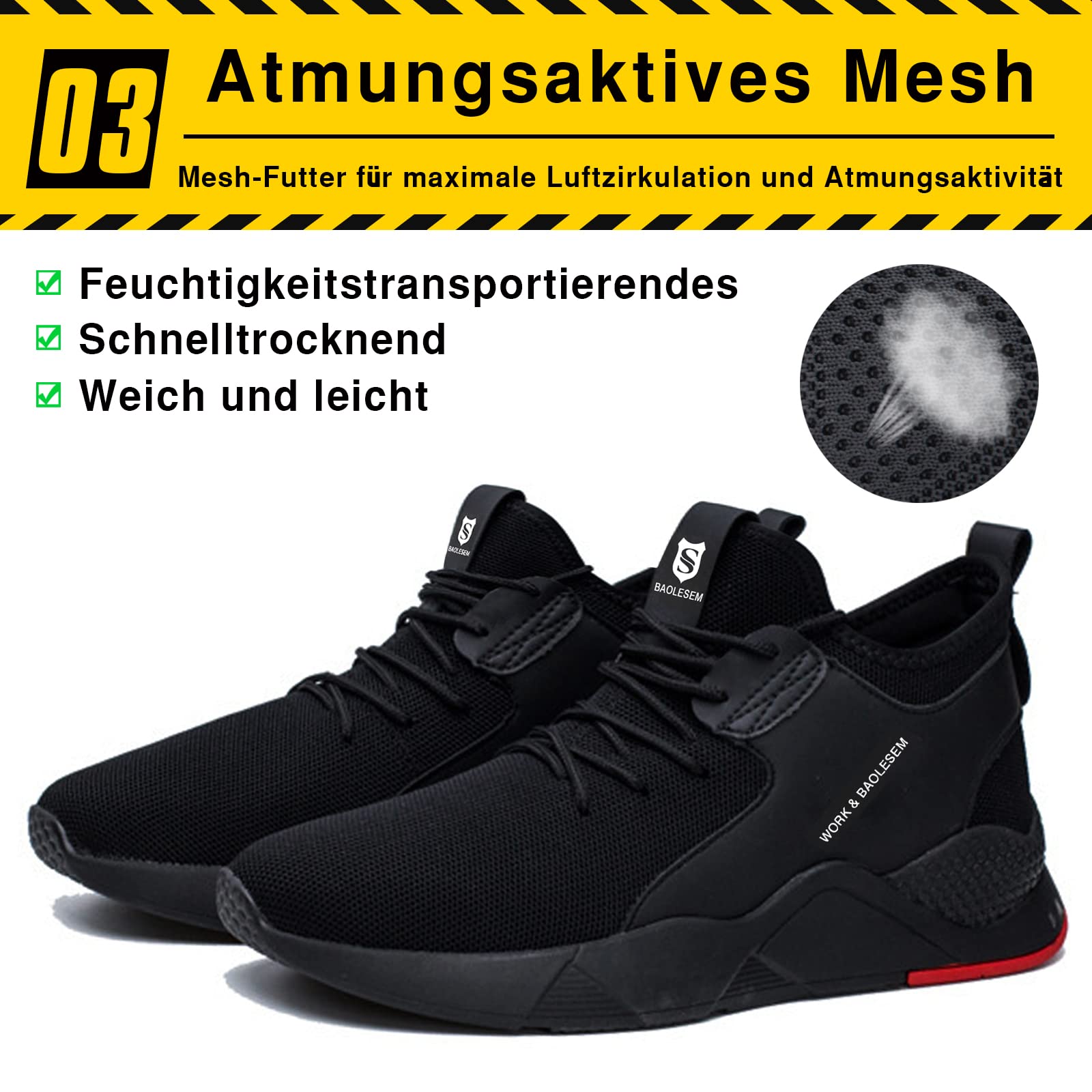 Sicherheitsschuhe Herren Arbeitsschuhe Damen Leicht Atmungsaktiv Sportlich Schutzschuhe mit Stahlkappe Sneakers