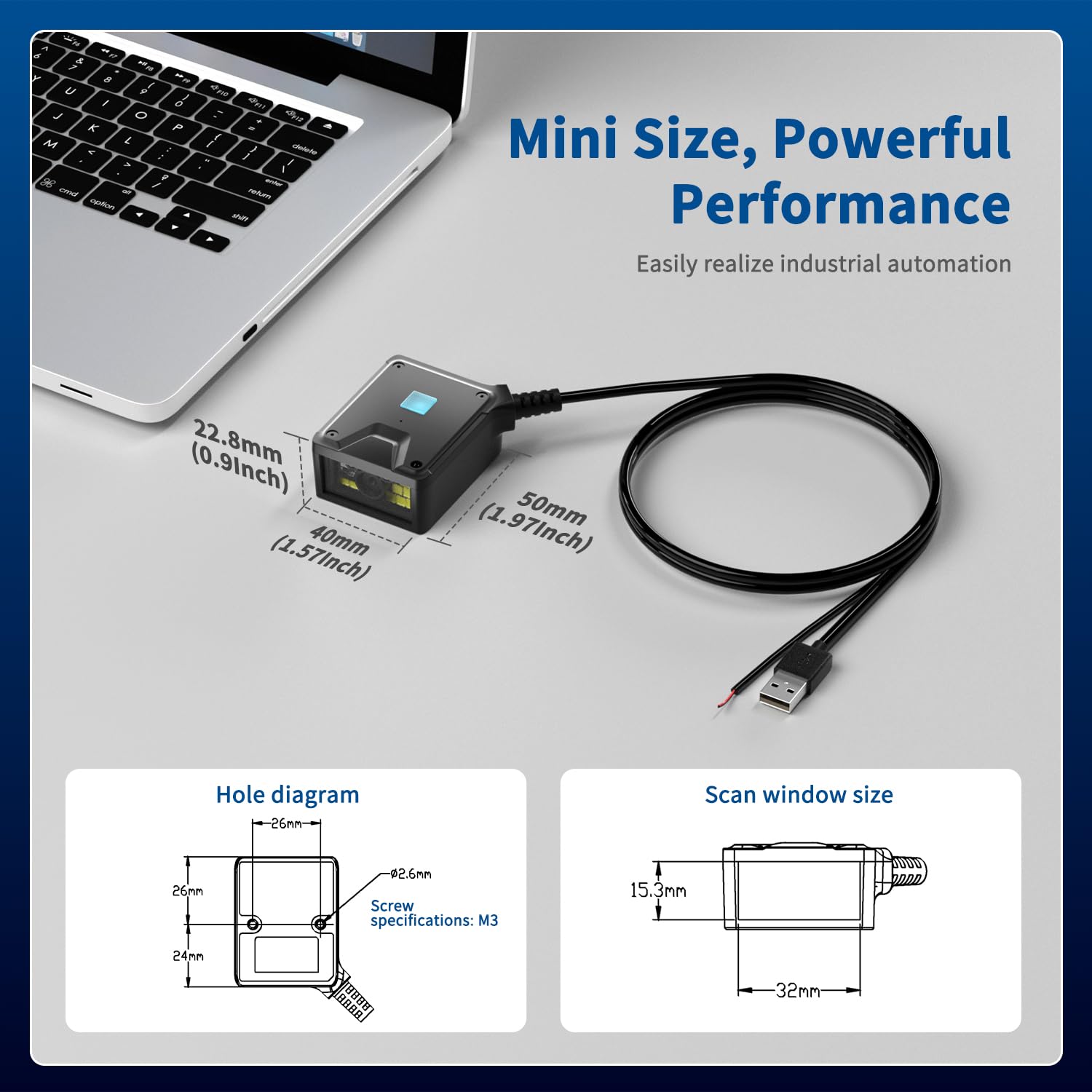 Lecteur de codes-barres 2D à montage fixe NetumScan USB pour moteur industriel