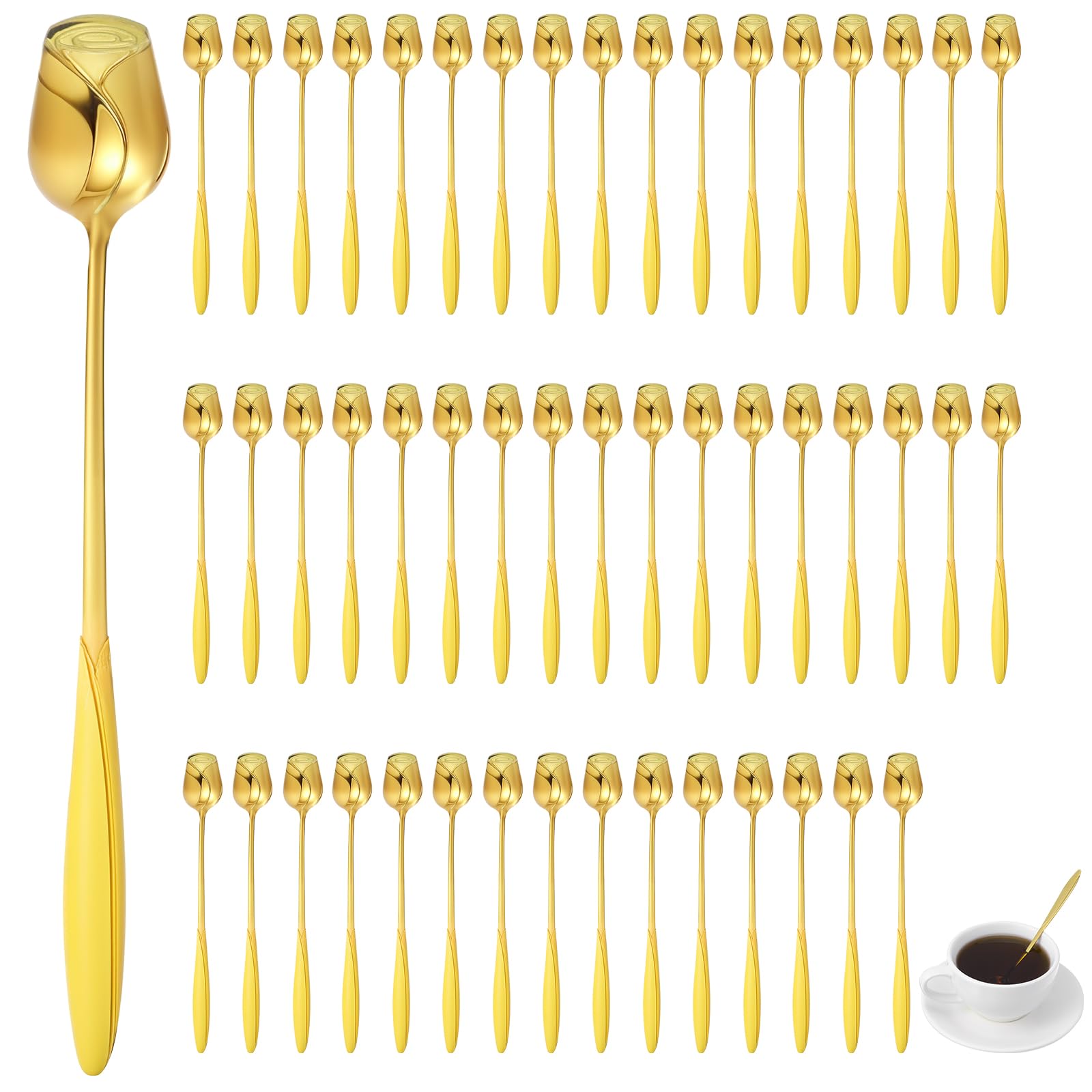 50 cucharas de té con forma de rosa para invitados, 5.2 pulgadas, mini cucharaditas de postre de flores doradas para fiesta de té, despedida de soltera, recuerdo de invitados