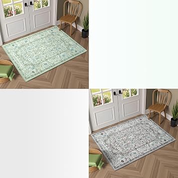 Vasofe 2x3 Area Rug for Entryway, Small Rugs for Bedroom, Kitchen, Bathroom, Non-Slip Washable Carpet Soft Low Pile Vintage Floral Green Grey Mat Front Door Mats for Indoor Entrance
