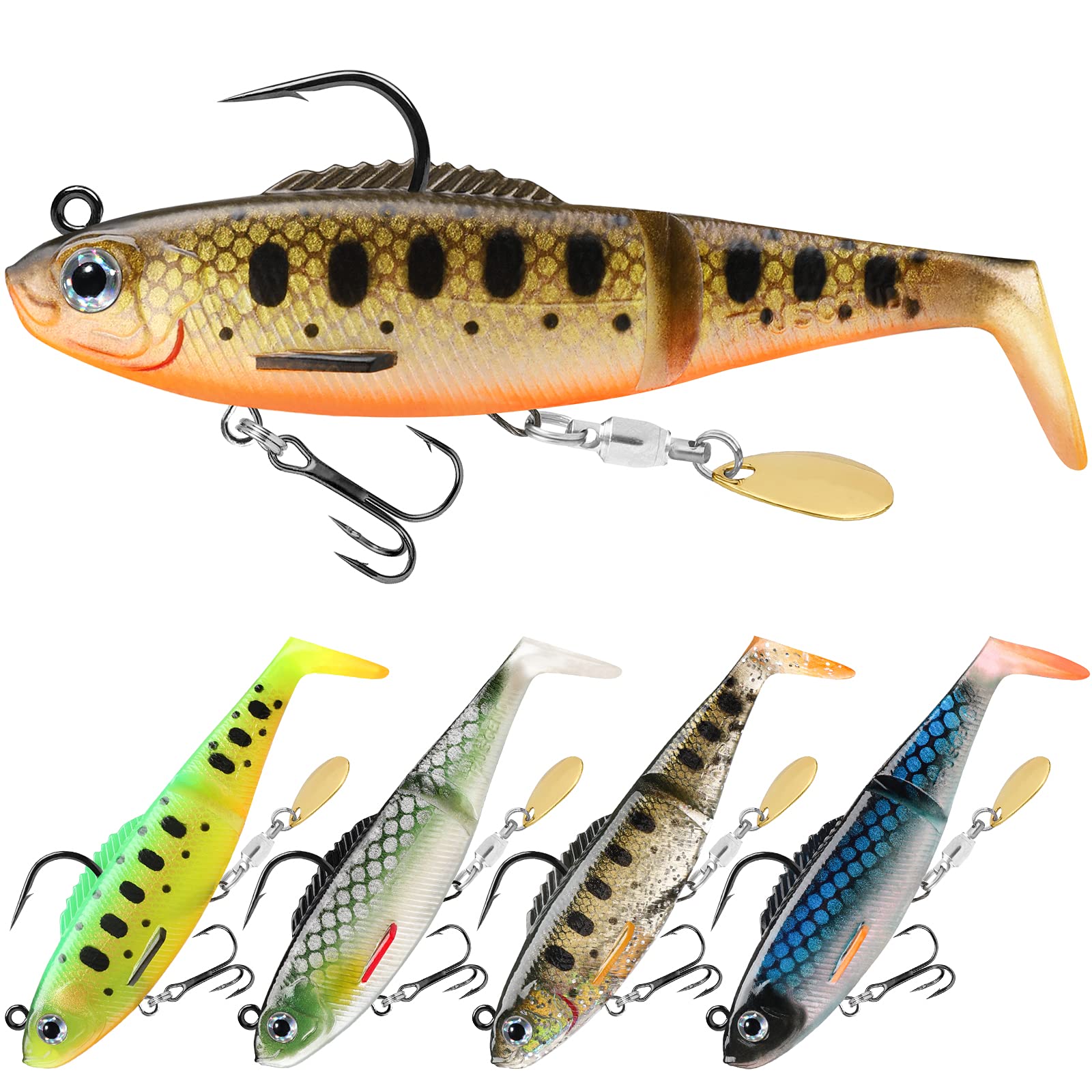 TRUSCEND Shadtale Easy Catch Soft Fishing Lures with BKK Hooks - Trembly Sinking and Vibrating Swim for More Bites, Pre-Rigged Swimbaits for Bass, Trout, Crappie, Walleye, Freshwater Saltwater Fishing
