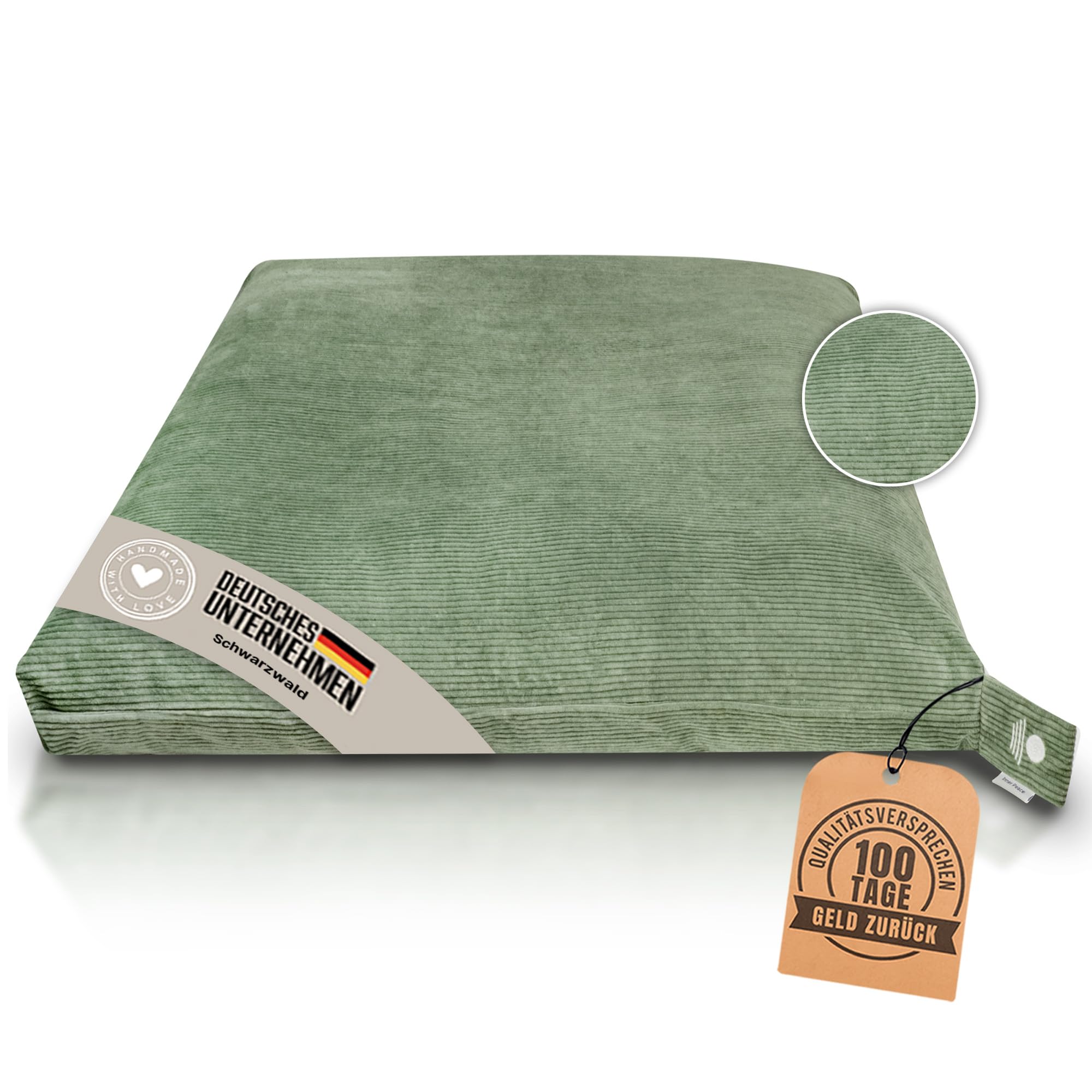 Inner Peace Meditationsmatte Zabuton Cord XL 85 x 85 cm | Kapokfüllung, Bezug: 100% Baumwolle, waschbarer Bezug, Meditation Matte, Zen Matte, extra groß