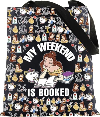 Princess Belle's Book Shop Gift My Weekend Is Booked Tote Bag Magic Kingdom Gift Princess Belle Lover Handle Bag (IS BOOKED blk CA)