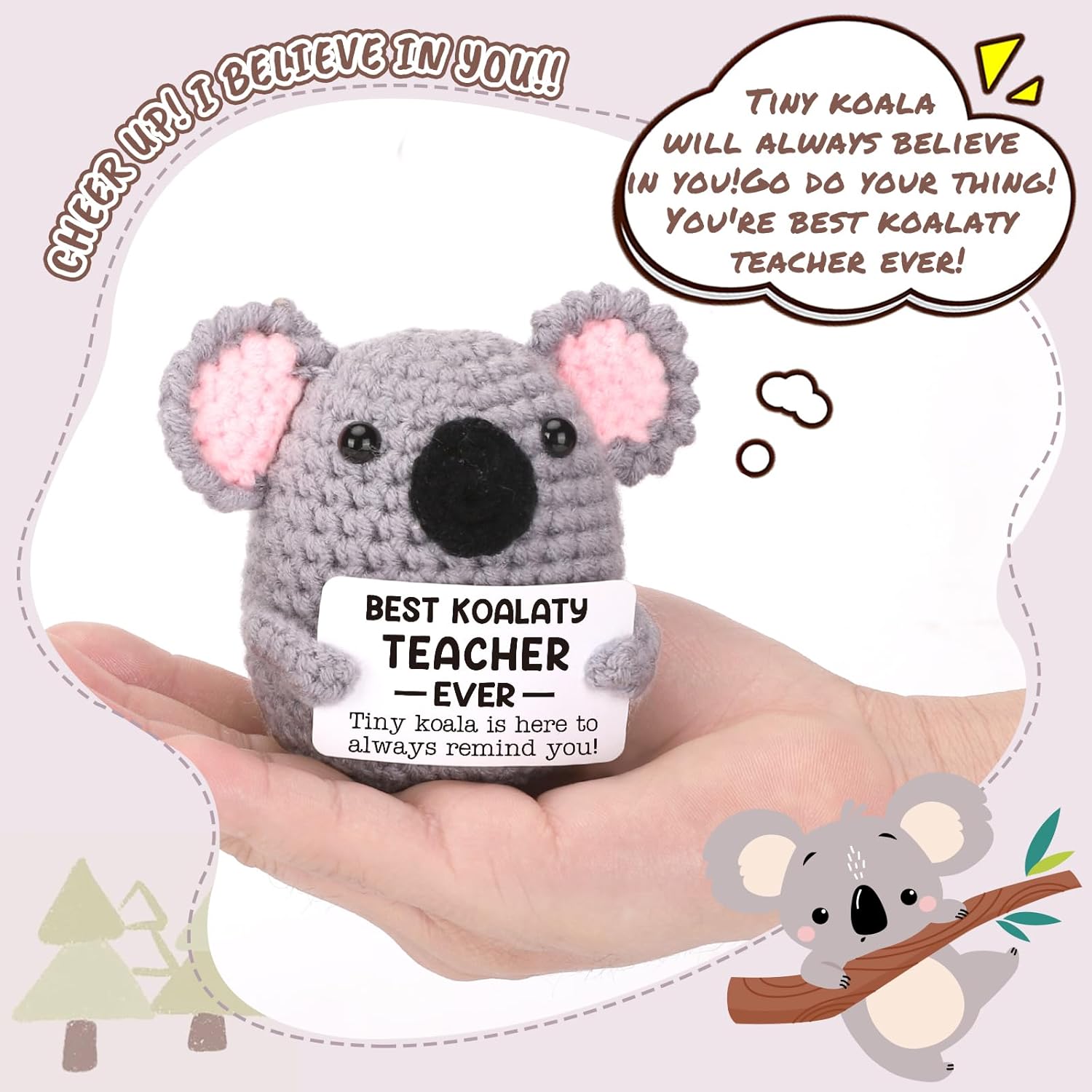 Teacher Appreciation Bulk Gifts for Men Women, Easter Baskets Thank You Birthday Graduation Gifts for Teachers, Retirement End of The Year Back to School Present, Funny Crochet Koala Office Desk Decor - Image 4