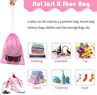 Shoe Bags for Travel, Drawstring Travel Shoe Bags for Packing, Dustproof Portable Travel Shoe Storage Bag for Men and Women, Pink, XL, 5 Pack