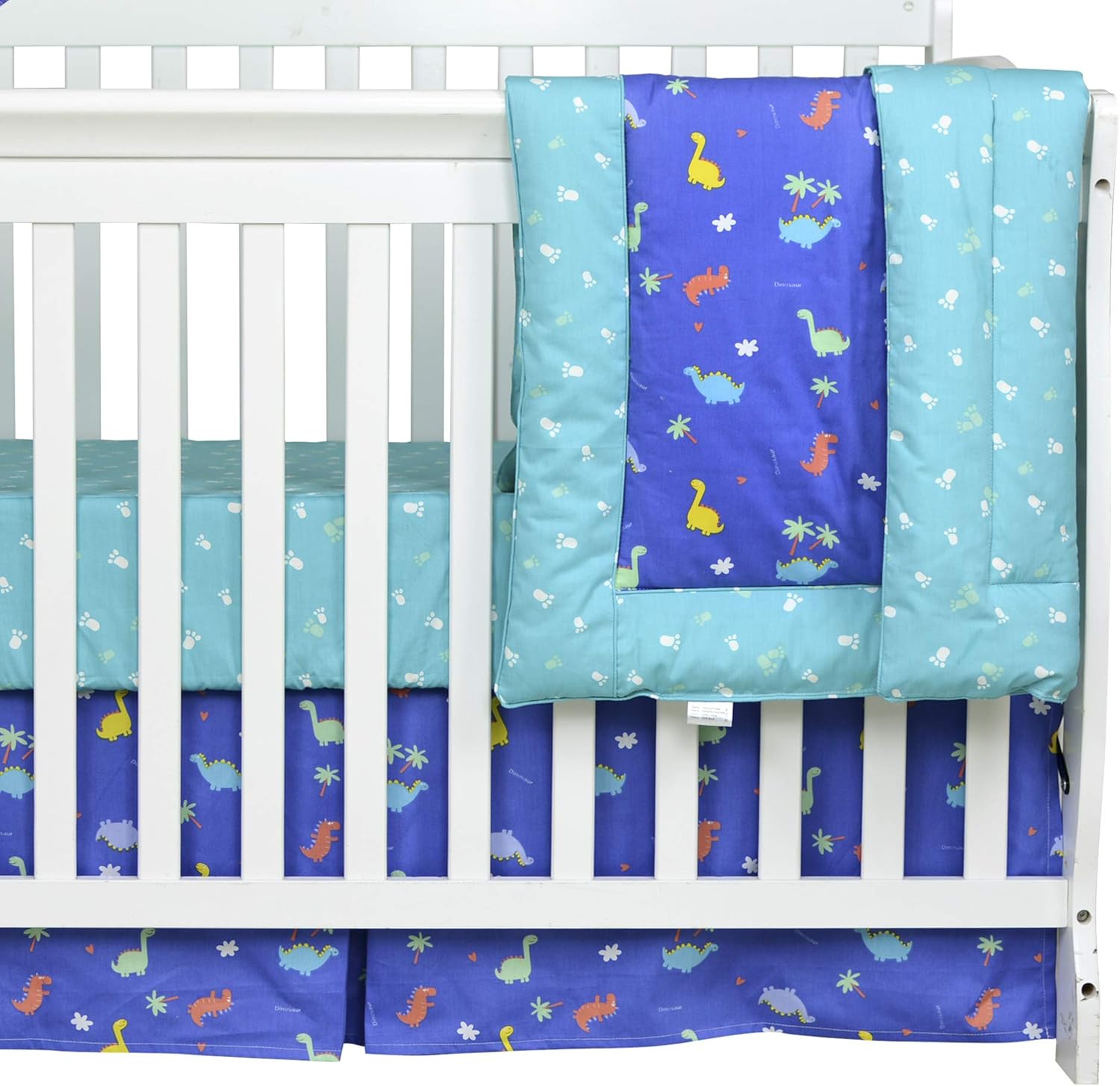 Buy Brandream Dinosaur Crib Bedding Sets Boys Baby Navy Blue Nursery Bedding 3 Piece Dino Comforter Set With Jungle Animal 100 Cotton Online In Turkey B081227dmr