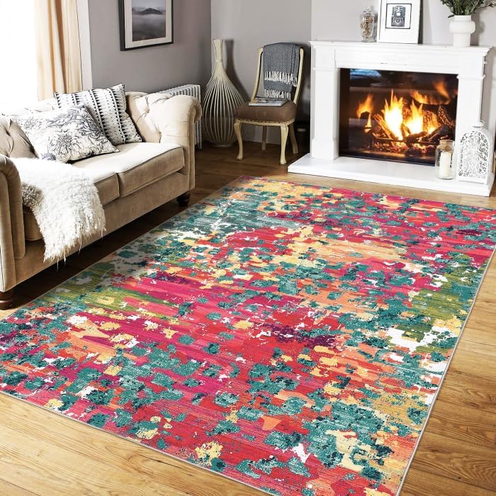COZYLOOM Area Rug 8x10 Multi Color Modern Abstract Rug, Soft & Comfortable, Non Slip, Stain Resistant, Indoor Use