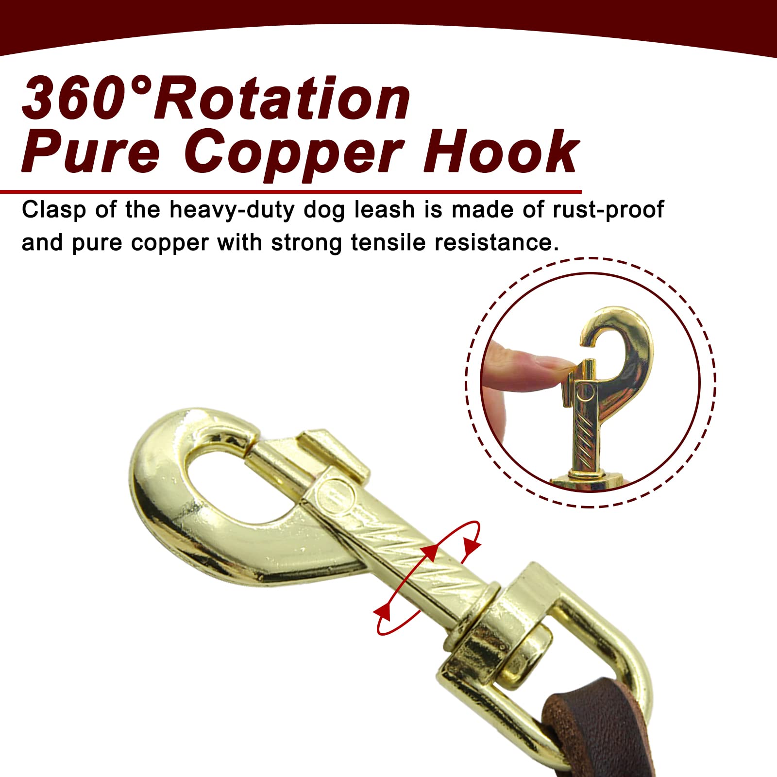 Durable Leather Dog Leash - Braided Training Leash, Strong Heavy Duty, Soft and Comfortable Genuine Leather for Large Medium Small Dogs (5FT*2/5