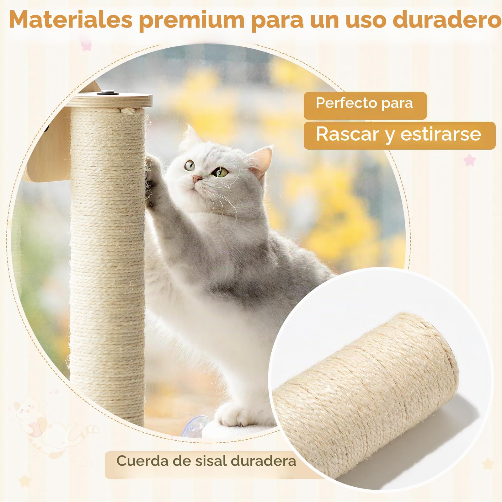 EDAGNY Percha De Madera para Ventana para Gatos con Potentes Ventosas- 3Pcs Set