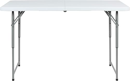 Miniatura 5 de EMMA + OLIVER Mesas plegables de plástico blanco de granito bi-Fold de altura ajustable de 4 pies