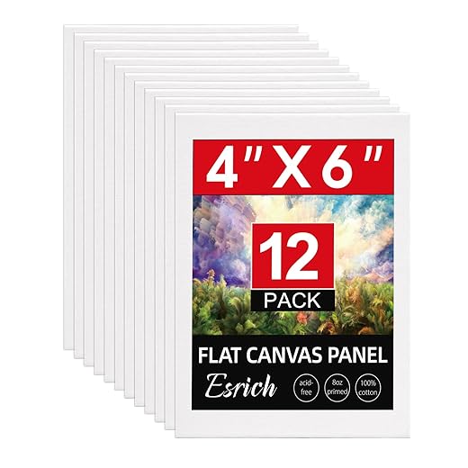 ESRICH 12 Pack 4x6 Inch Small Canvases for Painting, Painting Canvas 4x6 Inch Cotton Primed Acid Free Mini Blank Canvas Panels for Oil Paint,Watercolor,Acrylic Paint, Gouache, Tempera